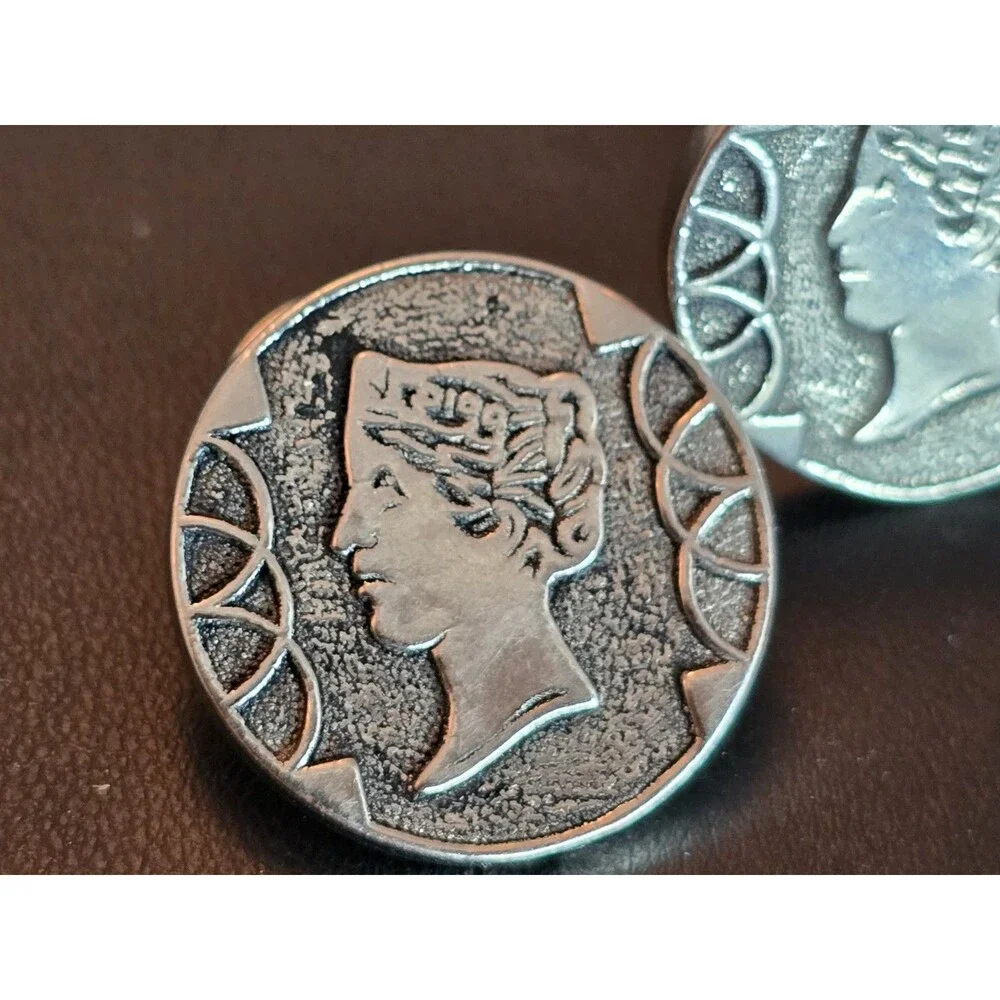 Vintage Roman Coin Style Cufflinks Silver Tone Men's Jewelry #386